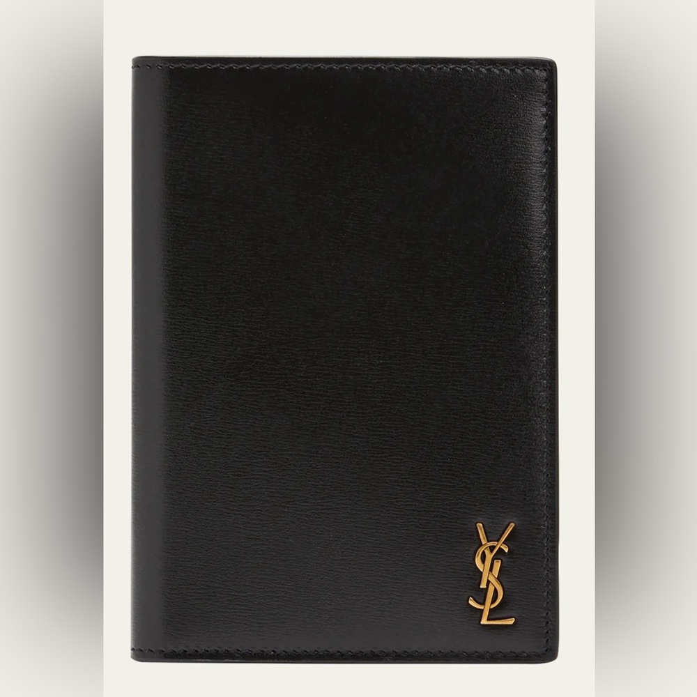 NEW YSL Tiny Cassandre Passport Case leather black and gold hardware